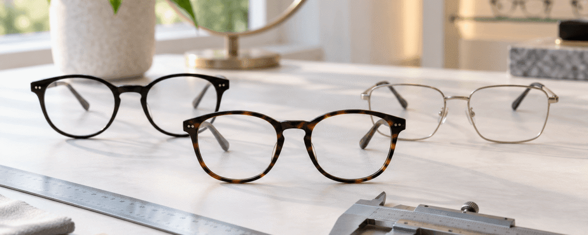 Measuring the width of an eyeglass frame with a ruler